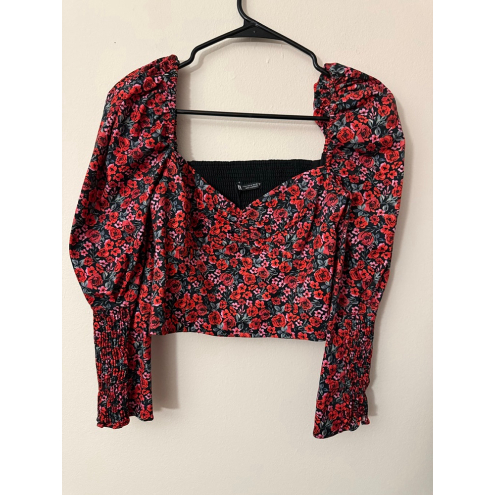 Women's Zara Red Floral Crop Top with puff shoulder size M - Picture 2 of 4